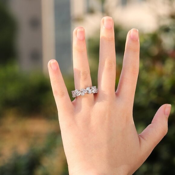 💞 Fashion Dainty Shiny Interlaced Marquis Gems Eternity Ring for Women, PD631 - Picture 4 of 6